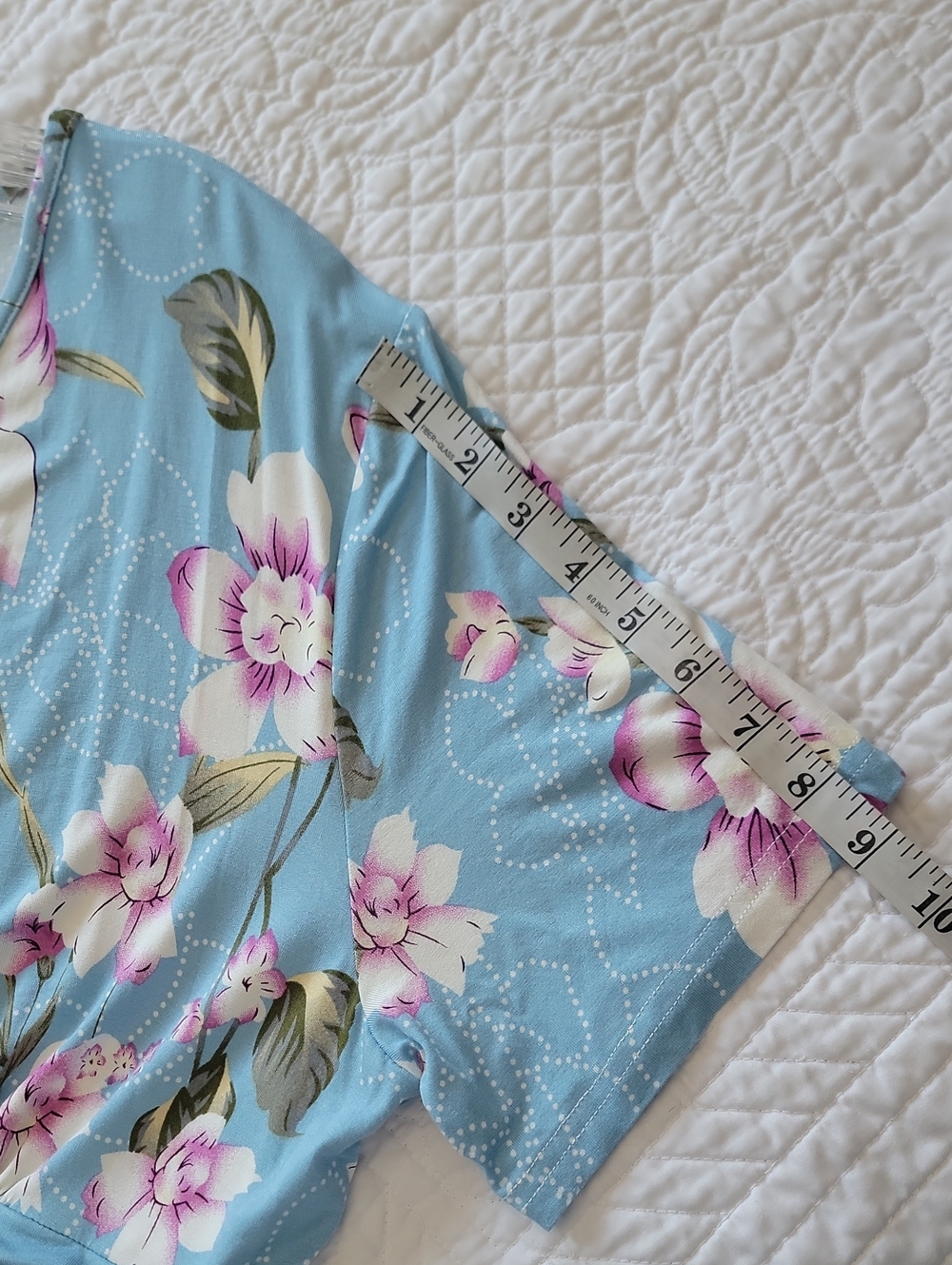Light Blue And Purple Floral Maxi Dress - V-Neck Women’s Dress With Pockets - Picture 13 of 15